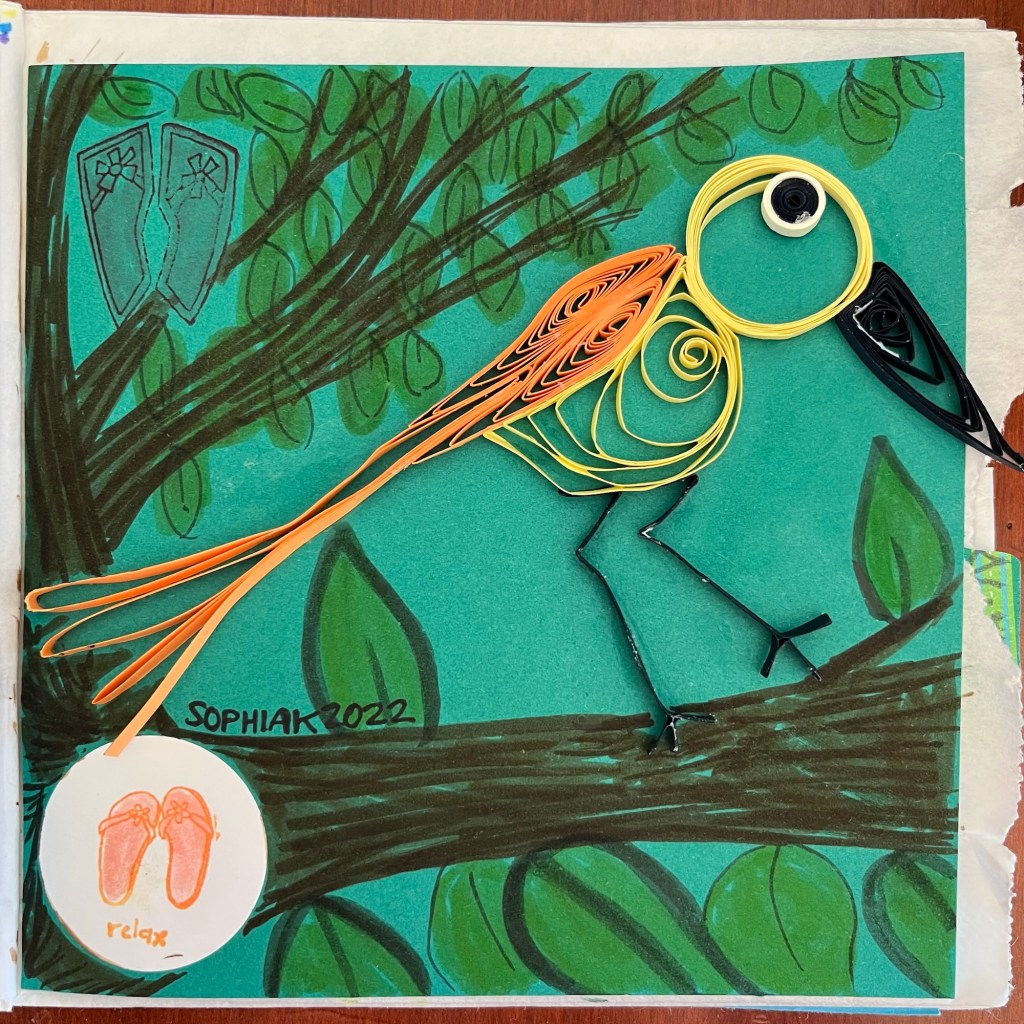 quilling of yellow bird in tree