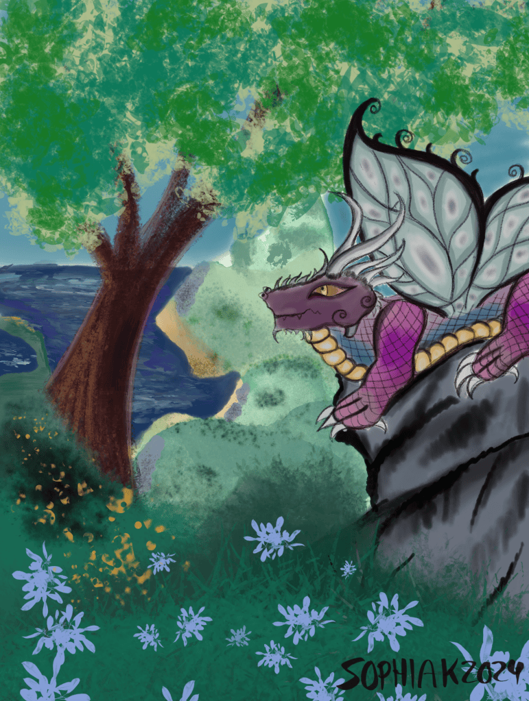 butterfly dragon in a forest scene