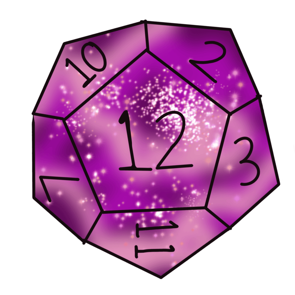 purple sparkly 12 sided die