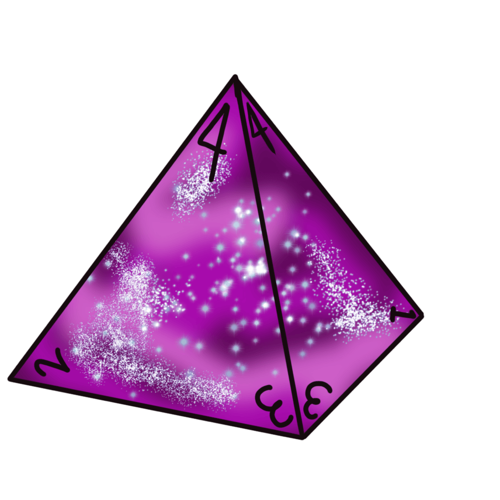 purple sparkly 4 sided die